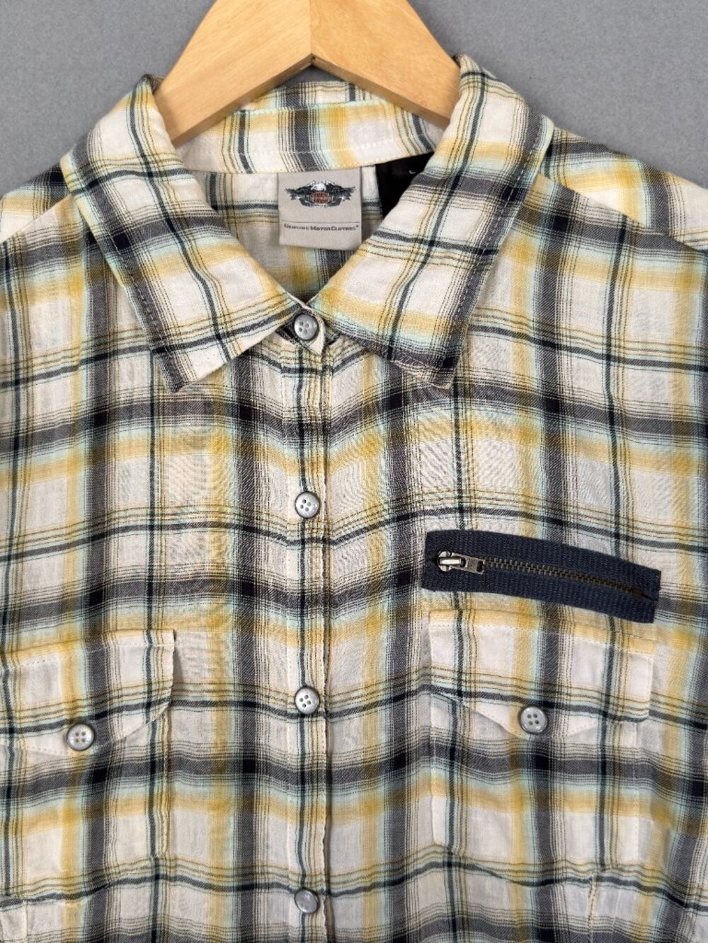 Harley-Davidson Women's Size L Graphic Shirt Cotton Button Up Plaid Long Sleeve - Picture 4 of 16